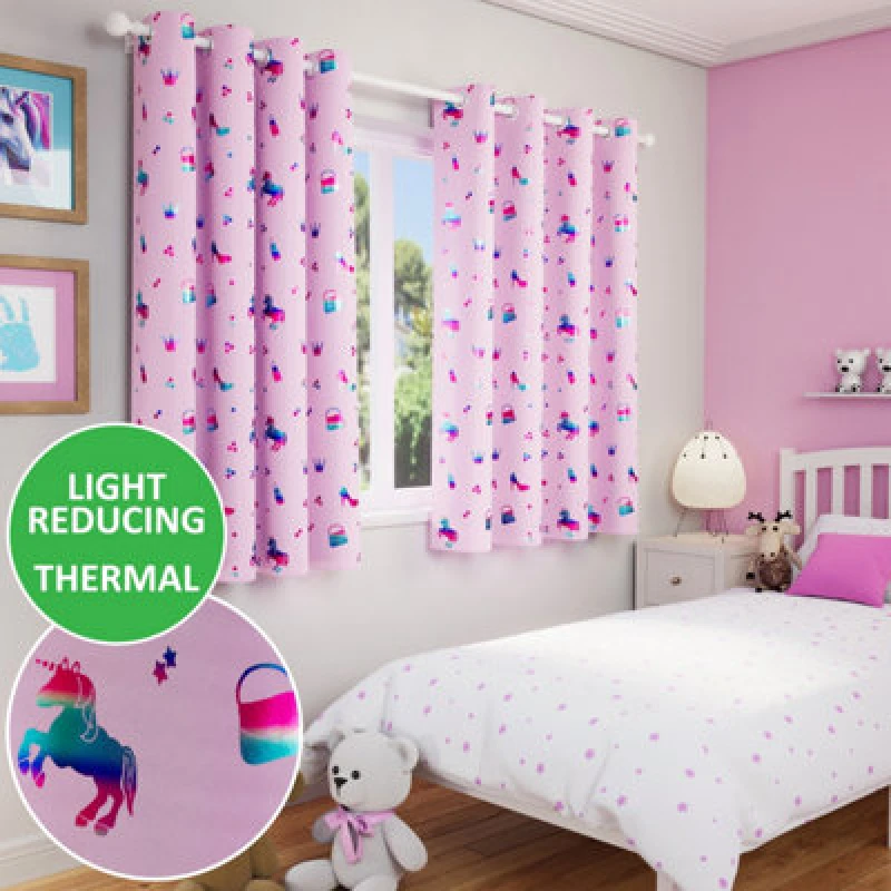 Image of Enhanced Living Charm Room Darkening Children's Eyelet Curtains - Pink Pink 46x72in