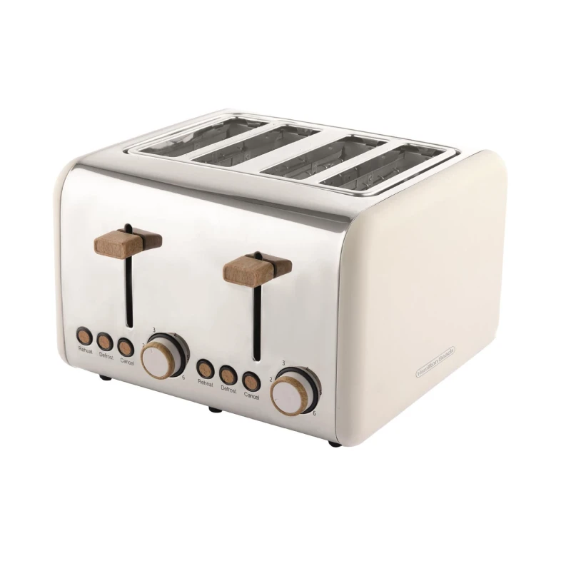 Image of Hamilton Beach Scandi 4 Slice Toaster Matte Cream with Wood Effect Cream Unisex