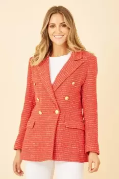 Image of Red Boucle Fitted Blazer