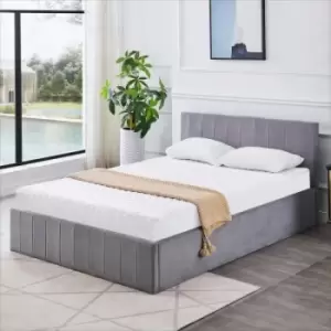 Image of Kosy Koala - Grey Velvet Ottoman Storage Bed Upholstered Fabric Under Bed Gas Lifting Storage Lined Headboard Bed - 4FT small double