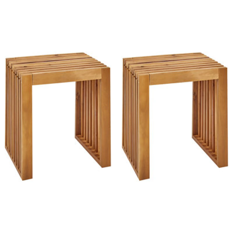 Image of Beliani Set Of 2 Garden Stools Bellano Acacia Wood Brown