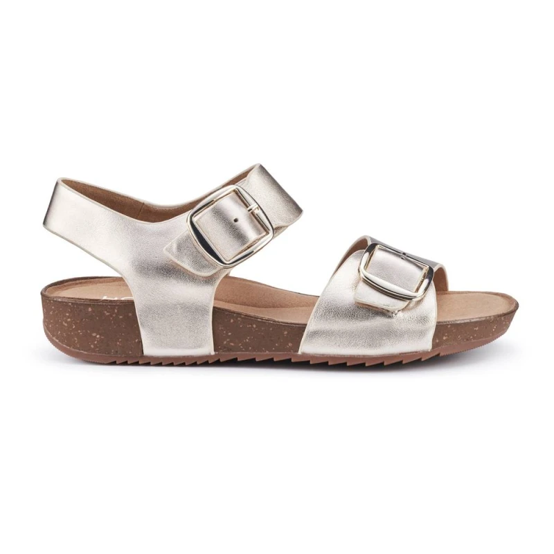 Image of Hotter Womens Wide Fit 'Tourist II' Cork Wedge Sandals in Gold Size: 6 Gold Female 6