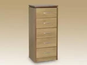 Image of Seconique Charles Oak 5 Drawer Tall Narrow Chest of Drawers Flat Packed