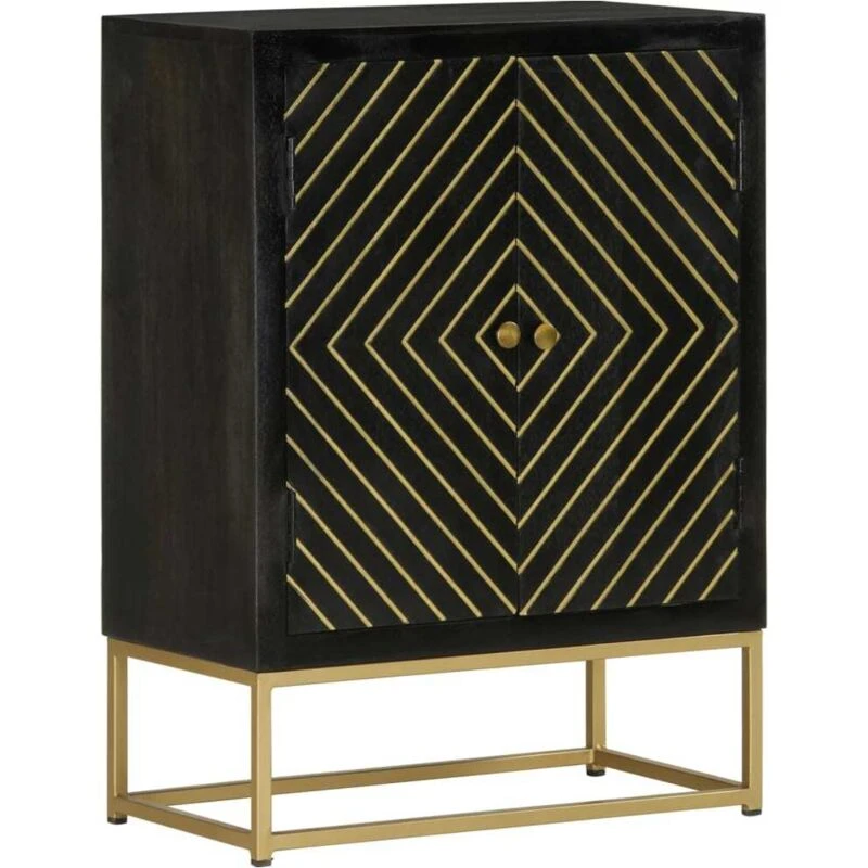 Image of Vidaxl Sideboard With 2 Doors Black&gold 55X30X75cm Solid Wood Mango