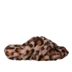 Image of Fabric Fur Cross Over Slipper - Pink