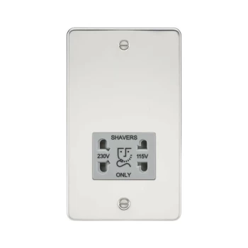 Image of Flat Plate 115/230V dual voltage shaver socket - polished chrome with grey insert - Knightsbridge