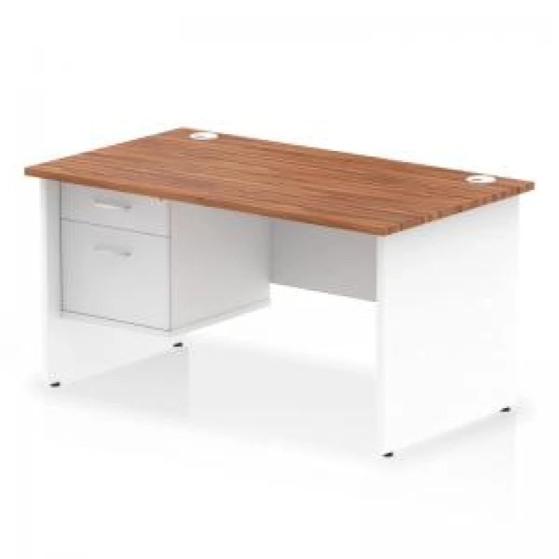 Image of Impulse Impulse 1400 x 800mm Straight Office Desk Walnut Top White Panel End Leg with 1 x 2 Drawer Fixed Pedestal MIRDP14FP2WNTWHT