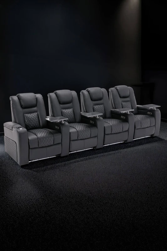 Image of More4Homes Broadway 4 Seater Electric Recliner Cinema Sofa USB Charging LED Base With Tray (Black)