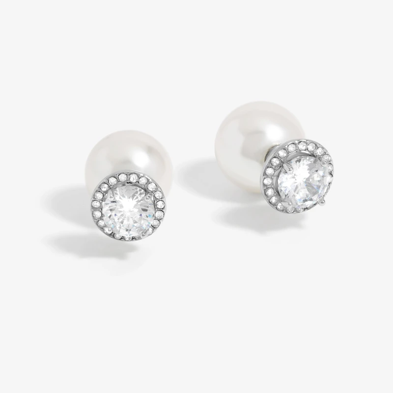Image of Jon Richard Rhodium Plated Pearl And Cubic Zirconia Front And Back Earrings Silver female