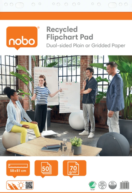 Image of Nobo Recycled Flipchart Pad 58x81cm, Dual-Sided Plain or Gridded ACCO1915659