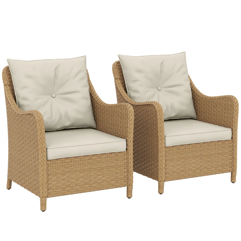 Image of Outsunny 2 Pieces Rattan Garden Chairs, Cushioned Rattan Chairs, Beige, Cream 860-408V70BG