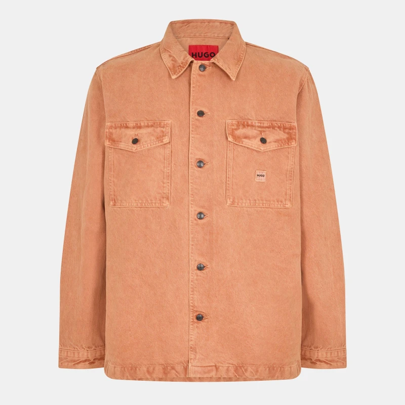 Image of Hugo Mens Enalu 01 Long-Sleeve Plain Shirt Open Orange male XS