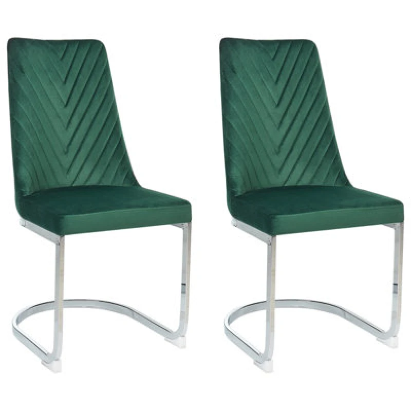 Image of Beliani Set Of 2 Dining Chairs Altoona Velvet Emerald Green