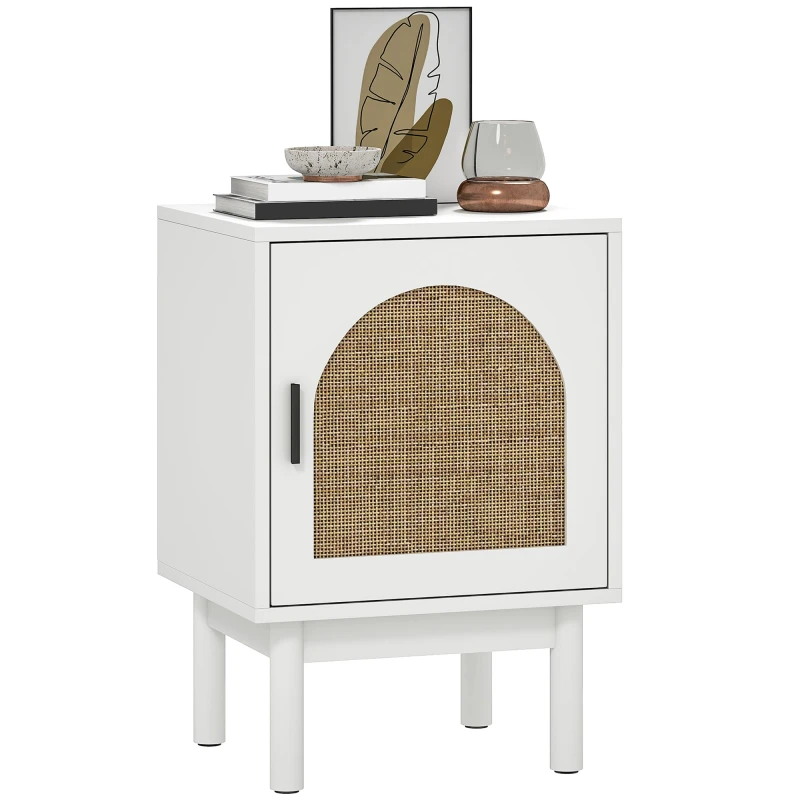Image of HOMCOM HOMCOM Rattan Bedside Table with Adjustable Shelf and Solid Wood Legs in White White One Size Unisex 5063603159075