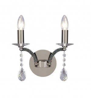 Image of Wall Lamp Switched 2 Candle Light Black Chrome, Crystal