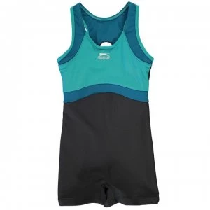 Image of Slazenger Boyleg Swimming Suit Junior Girls - Charcoal/Blue