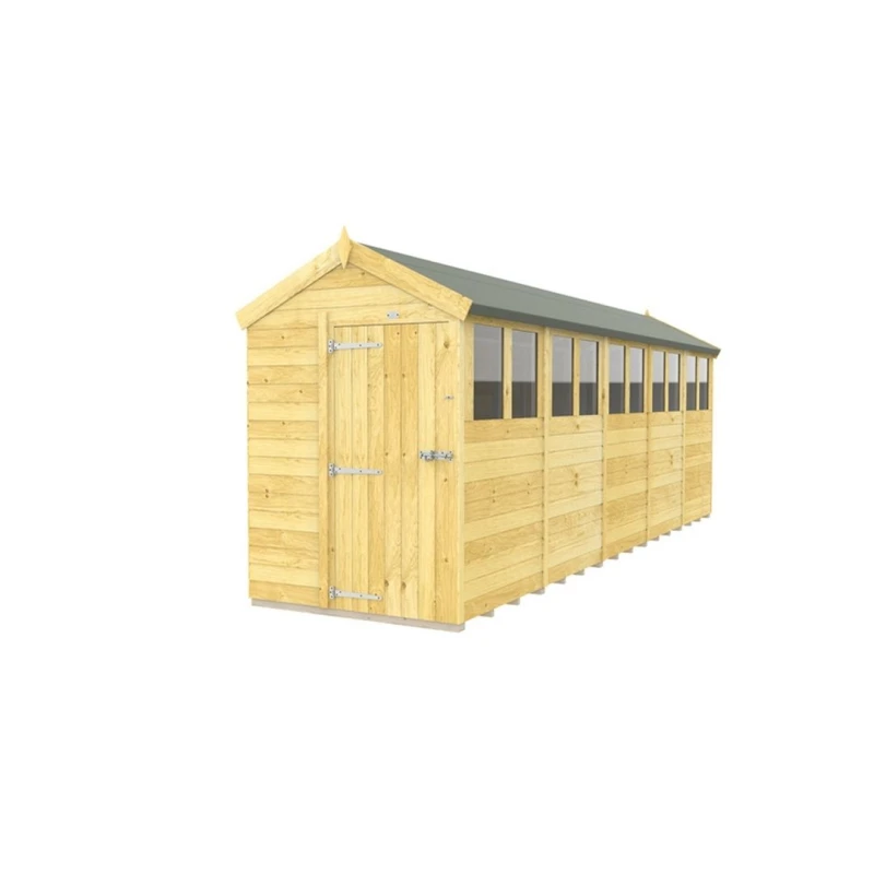 Image of Buttercup Farm 5 x 20 Feet Apex Shed - Single Door W/ Windows - L592 x W147 x H217cm in Brown Brown Unisex