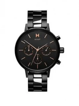 Image of MVMT Nova Black and Rose Gold Detail Chronograph Dial Black IP Stainless Steel Bracelet Ladies Watch, One Colour, Women