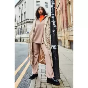 Image of I Saw It First Stone Premium Maxi Length Quilted Coat With Hood - Brown