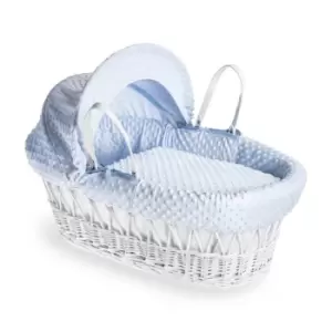 Image of Clair de Lune Dimple White Wicker Moses Basket - Blue