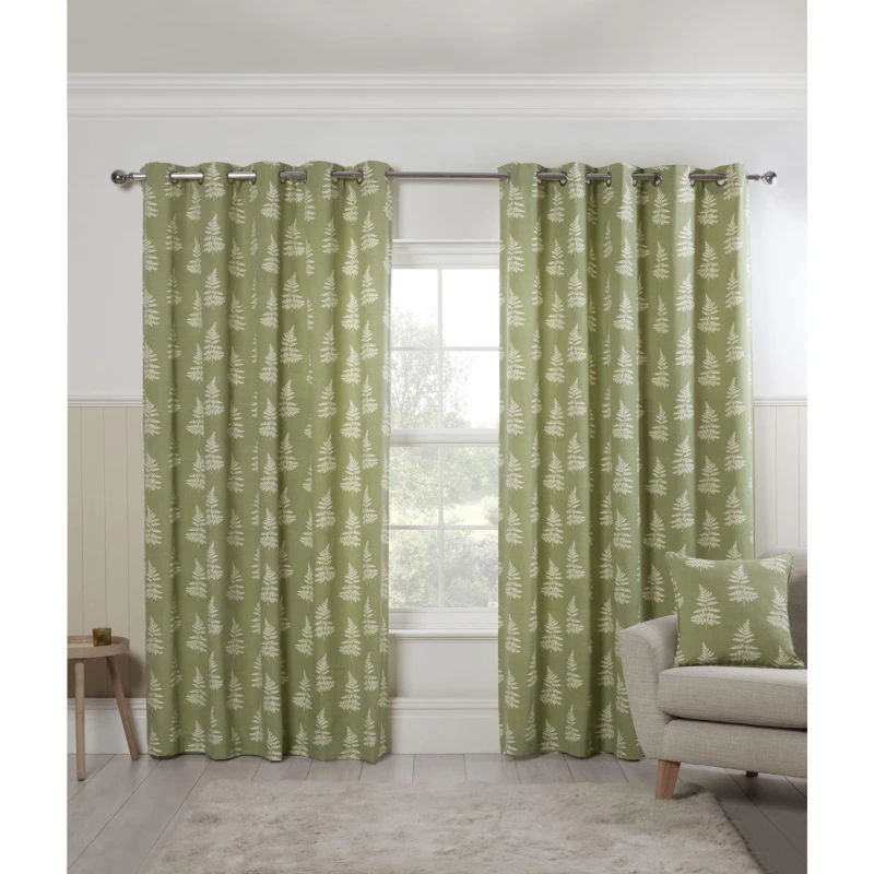 Image of Sundour Esher Fern Eyelet Curtains - Green Green 66 x 90 In