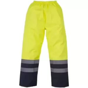 Image of Yoko Mens Hi Vis Waterproof Overtrousers (S) (Yellow/ Navy) - Yellow/ Navy