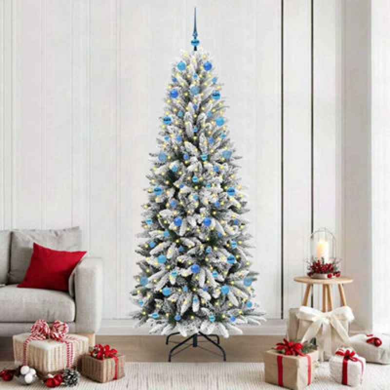 Image of vidaXL Artificial Christmas Tree with 300 LEDs, Blue Balls White 78 x 78 x 210 cm, White 3396064