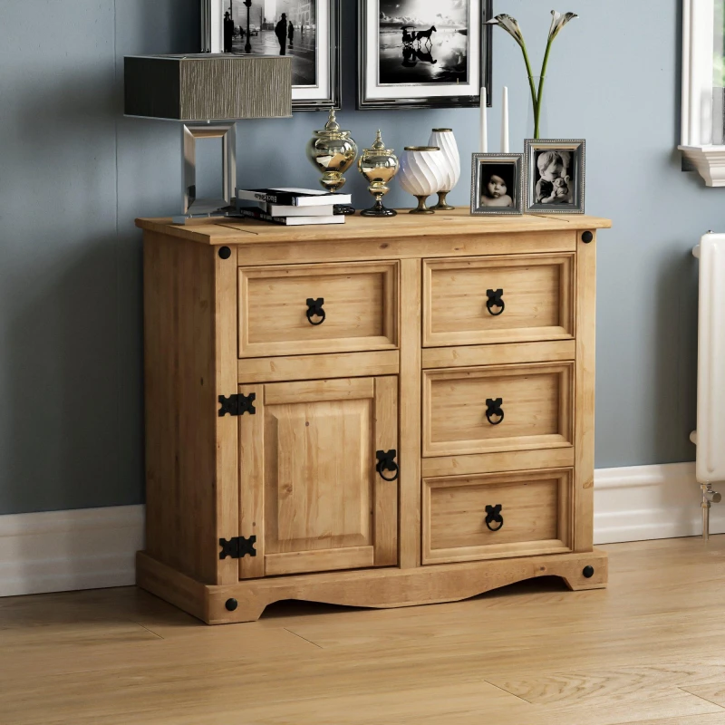 Image of Lassic Corona 1 Door 4 Drawer Small Sideboard Pine unisex One Size