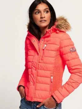 Image of Superdry Fuji Slim Double Ziphood, Coral, Size 8, Women