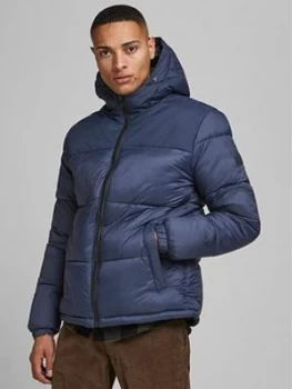 Image of Jack & Jones Hooded Padded Jacket - Navy, Size S, Men