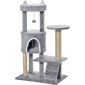 Image of Pawhut - 100cm Cat Tree with Climbing Ladder Scratching Post Ball, Light Grey