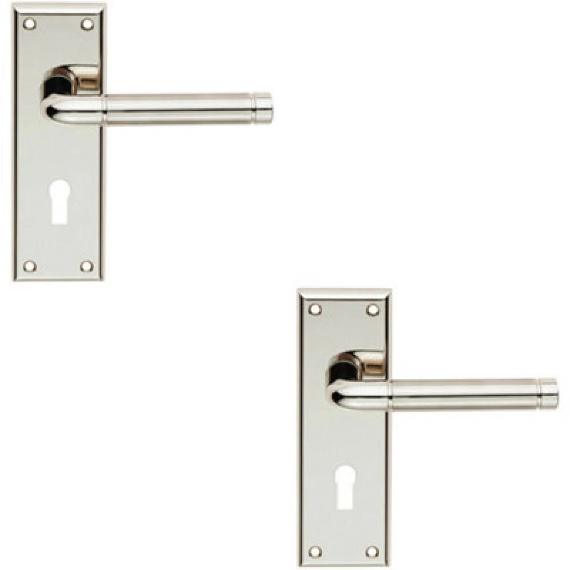Image of Loops 2x PAIR Round Bar Handle on Lock Backplate 150 x 50mm Polished & Satin Nickel Metallics