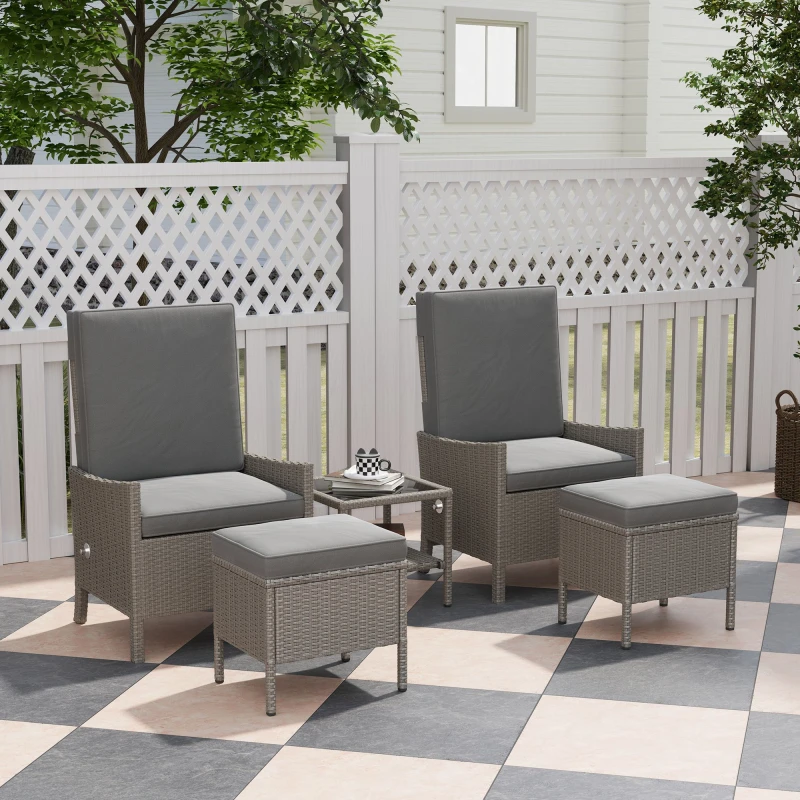 Image of Outsunny 5 PCS Rattan Garden Furniture Set w/ Cushions, Dark Grey 867-273V70CG