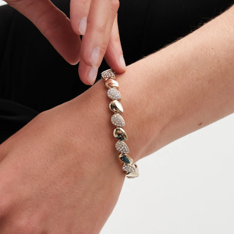 Image of Jon Richard Jon Richard Gold Plated Polished and Pave Stretch Bracelet Gold