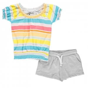 Image of Crafted Junior Girls T-Shirt and Shorts Set - Grey Stripe