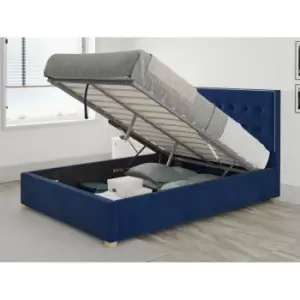 Image of Presley Ottoman Upholstered Bed, Plush Velvet, Navy - Ottoman Bed Size Single (90x190)
