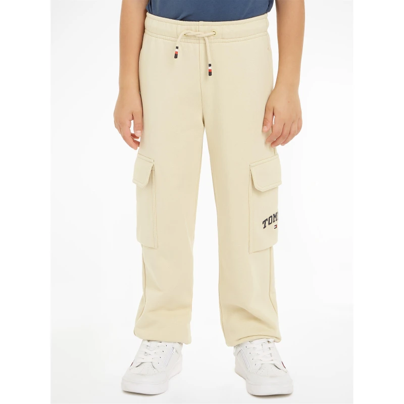 Image of Tommy Hilfiger Boys Varsity Embr Cargo Sweatpants - Light Cream, Light Cream, Size 4 Years Light Cream VXGNH Unisex 4 YEARS