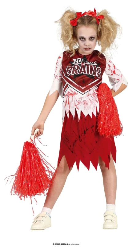 Image of FIESTAS GUIRCA Cheerleaderkostuum zombie - cheerleader-jurk rood en wit voor meisjes van 10 tot 12 jaar 10-12 jaar