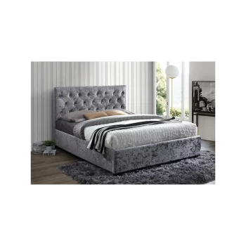 Image of Birlea - Cologne Steel Crushed Velvet Fabric Upholstered Bed Frame 4ft6 Double 135 cm