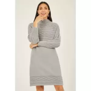 Image of Yumi Grey Marl Cable Knit Tunic Dress - Grey
