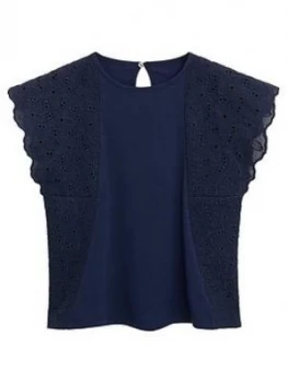 Image of Mango Girls Broderie Frill Tshirt - Navy