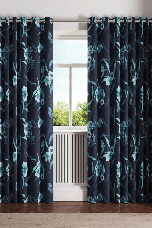 Image of Ted Baker 'Cabana' Cotton Lined Curtains in Navy Size: 168cm width x 183cm drop Navy Unisex 168cm width x 183cm drop