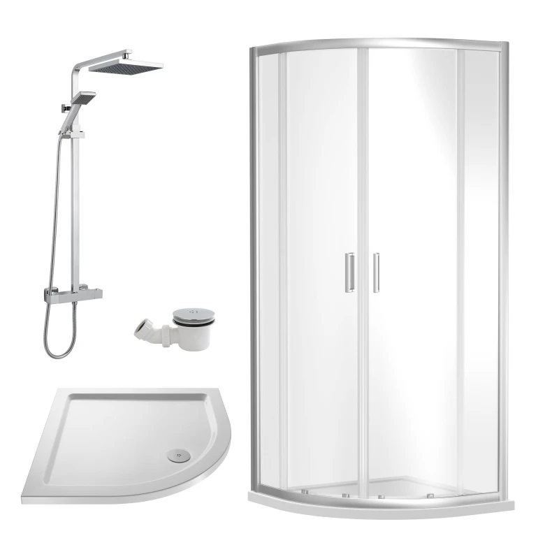 Image of Balterley Quadrant Enclosure Tray Square Shower Waste White Chrome 800mm Silver unisex