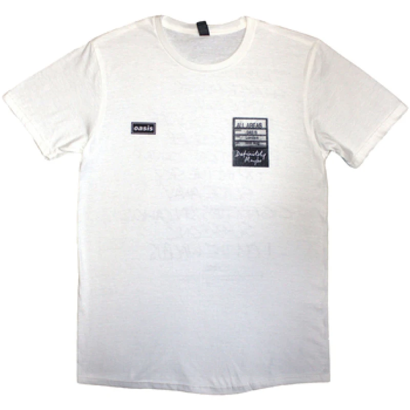 Image of Oasis Oasis Men Definitely Maybe AAA Setlist Back Print T-Shirt in White Size: Small White S Male 5063693892968