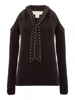 Image of Michael Kors Long sleeve cold shoulder stud top Black