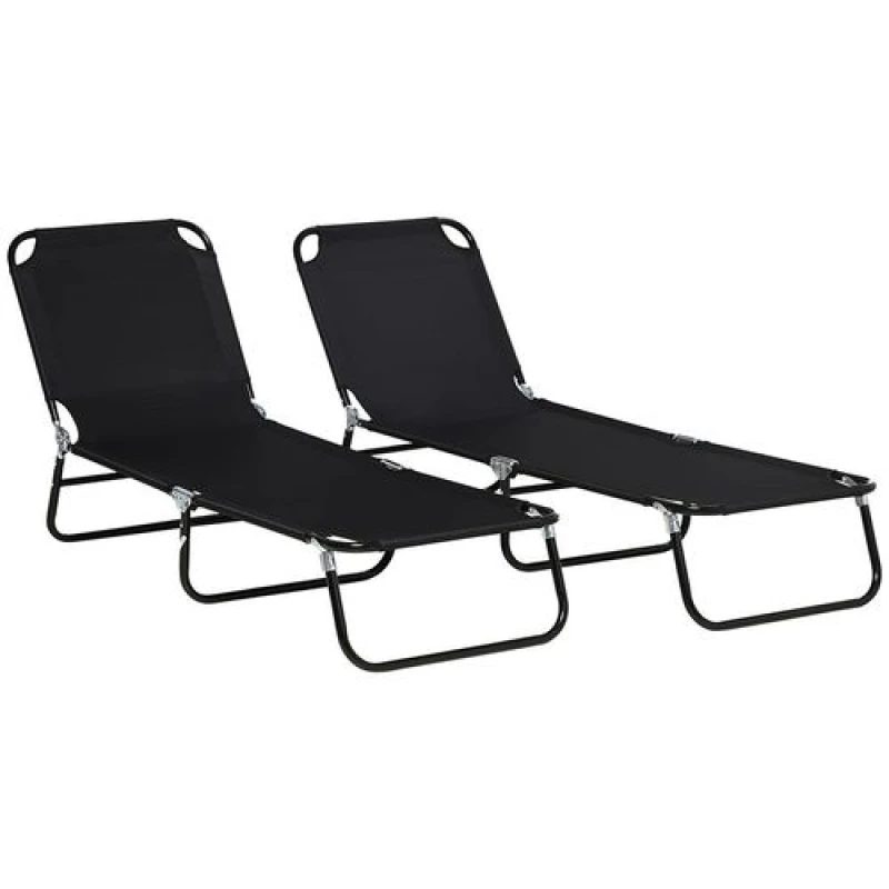 Image of Outsunny Folding Sun Loungers Set of 2 with Adjustable Backrest, Black 84G-182V00BK