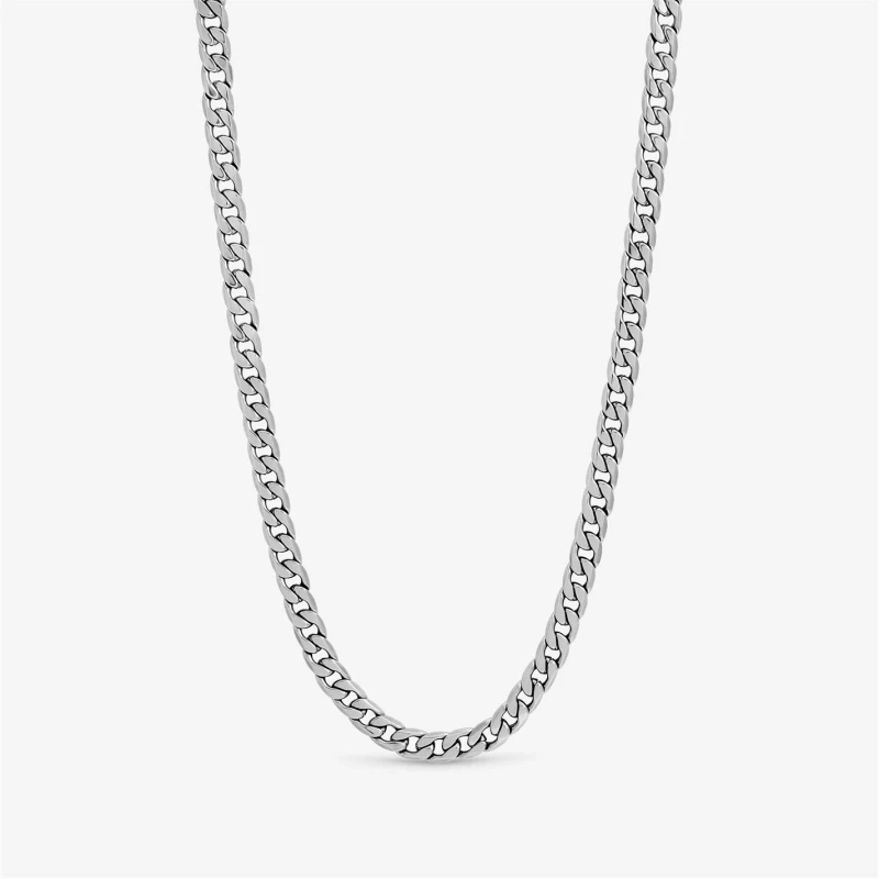 Image of Inicio Mens Waterproof Curb Chain Necklace - Gift Pouch Silver male One Size
