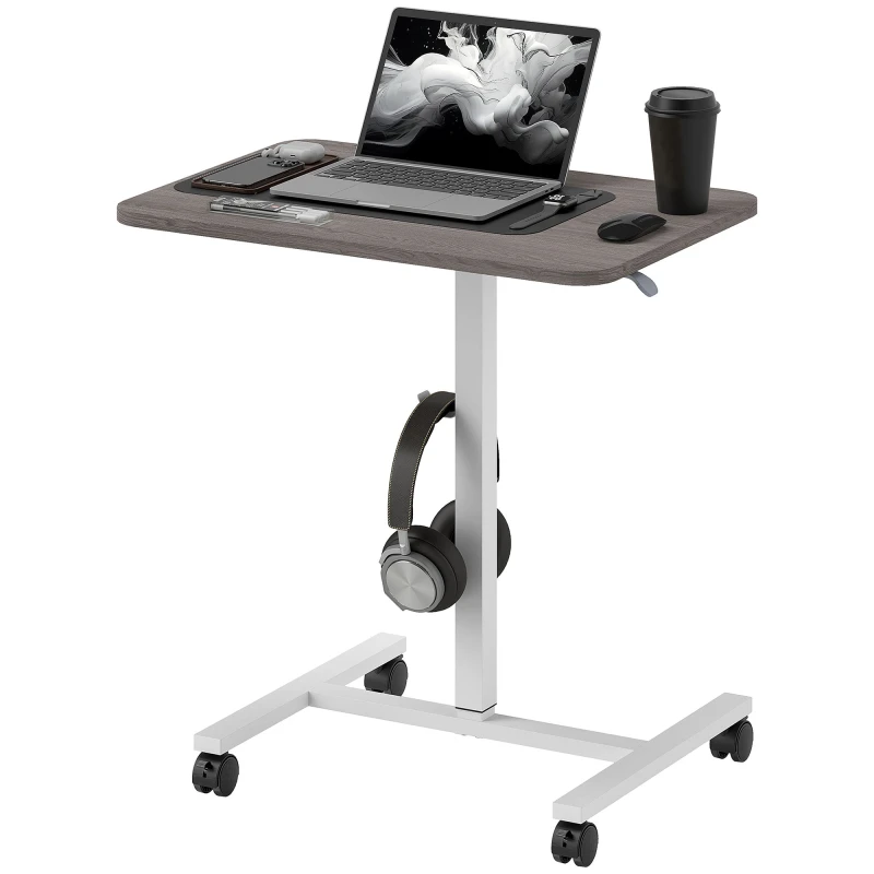Image of HOMCOM Height Adjustable Standing Desk, Pneumatic Sit Stand Desk for Laptop, Mobile Overbed Table Grey 838-476V00GY