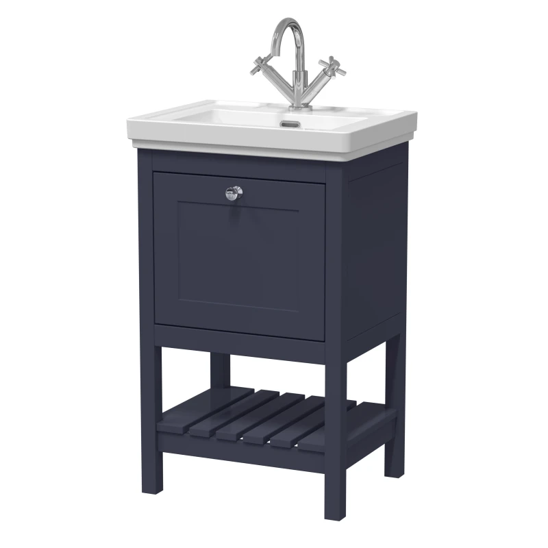 Image of Balterley Floor Standing 1 Drawer Vanity 1 Tap Hole Fireclay Basin Blue 500mm Blue
