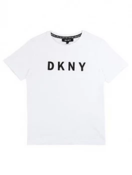 Image of DKNY Boys Classic Logo Short Sleeve T-Shirt, White, Size 10 Years